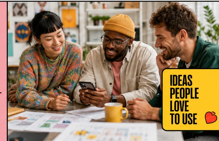 Creative team collaborating around a mobile product