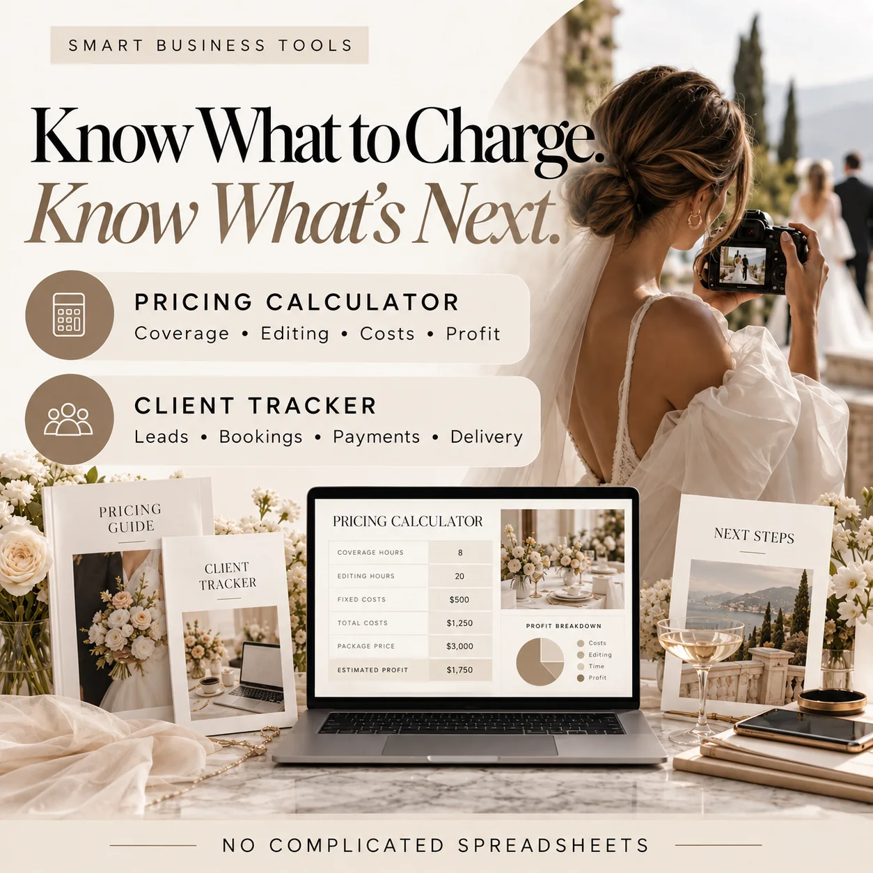 Wedding content creator pricing calculator and client booking tracker